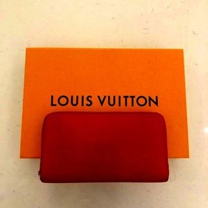 Louis Vuitton Red Leather Zippy Wallet. Box Included.